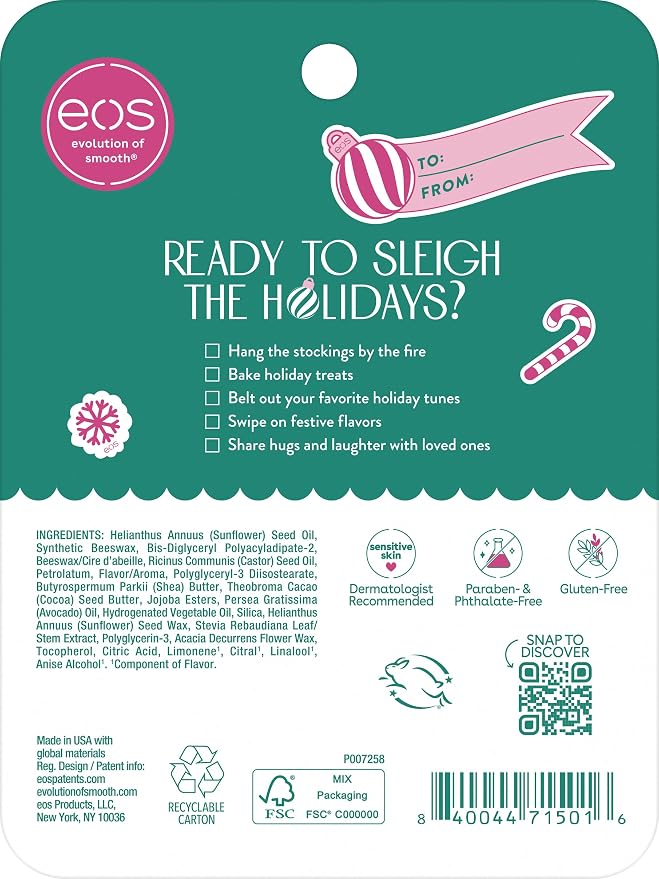 eos Holiday 24H Moisture Mini Super Balm Set, Sugar Plum Spritz, Candy Cane - Image 6