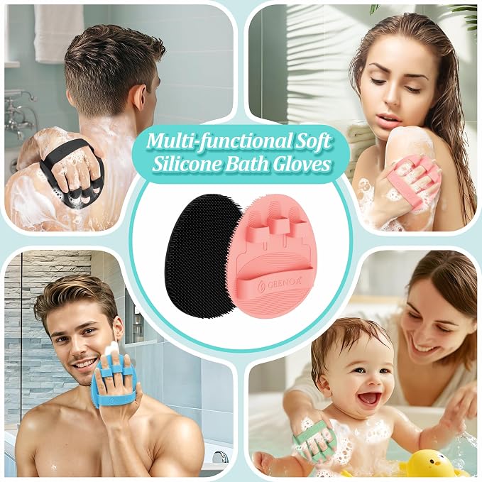 Silicone Back & Face Scrubber & Bath Glove Set 3PCS, 13.4'' Gentle Back Scrubber - Image 7