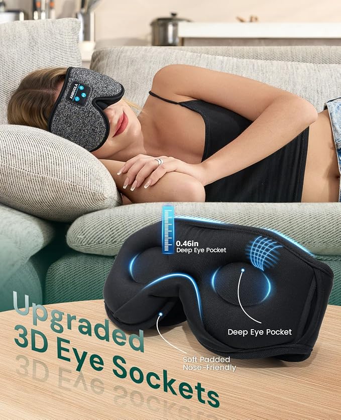 Bluetooth Sleep Mask with Wireless Headphones – Soft 3D Contoured Eye Mask - Image 5
