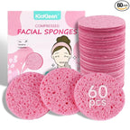 60-Count Compressed Facial Sponges|100% Natural Kickleen Cellulose Cosmetic Spa by KICKLEEN