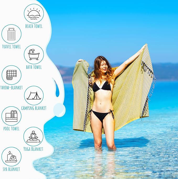 Ray Silver Turkish Beach Towel Oversized 40x71 100% Cotton Sand Free Quick Dry - Image 4