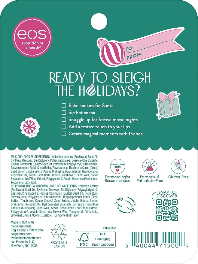 eos Holiday 24H Moisture Mini Super Balm Set, Peppermint Twist, Milk & Cookies - Image 6