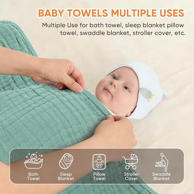 MIGIOL Muslin Hooded Baby Towels 100% Cotton ，Super Soft Muslin Baby Bath Towel - Image 5