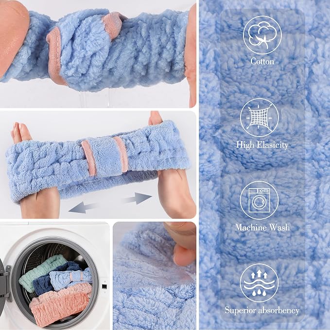 DiyJibb 9 Pcs Spa Headband for Washing Face, Skincare Headband and Wristband Set - Image 7