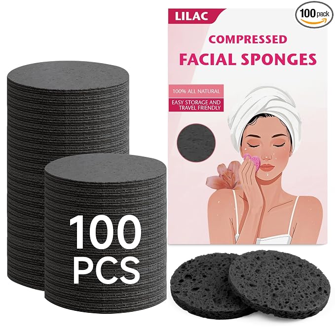 100 Count Compressed Facial Sponges 100% Natural Cellulose Eco-Friendly Makeup by LILAC