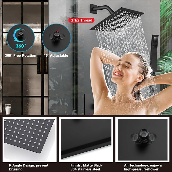 Midanya Shower System with Tub Spout, Bathtub Shower Faucet Set with Square - Image 8