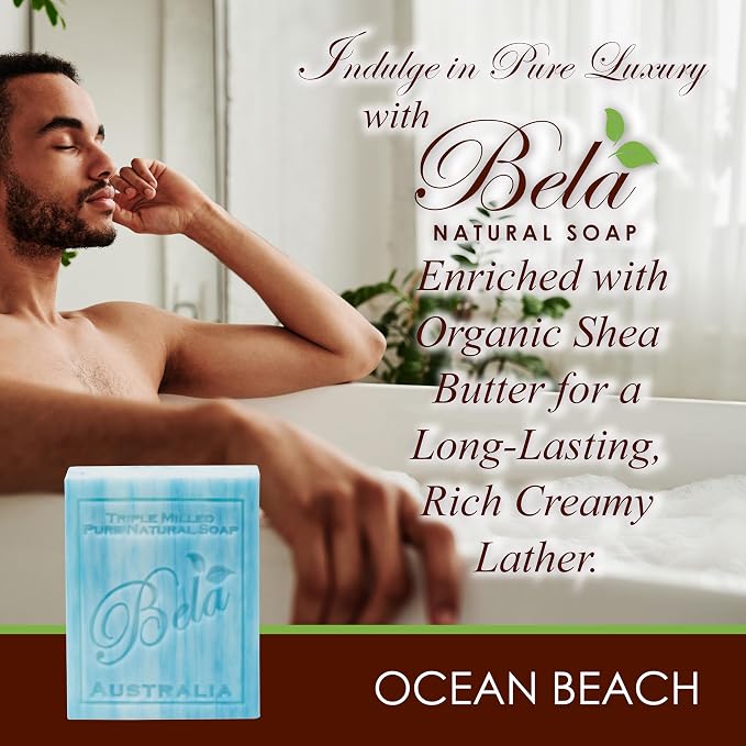 BELA Ocean Soap 3.3 OZ Pack of 6, Long Lasting French Triple Milled Bar Soap - Image 6