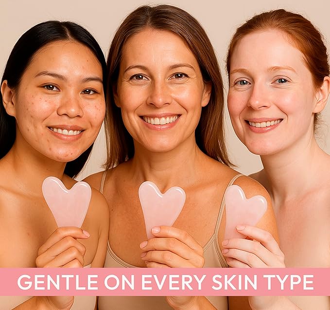 Rose Quartz Gua Sha Facial Tool Heart-Shaped Crystal - Image 5