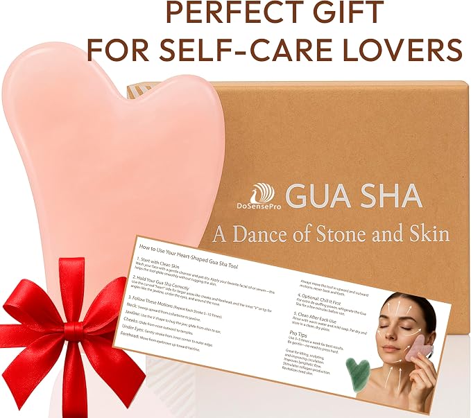 Rose Quartz Gua Sha Facial Tool Heart-Shaped Crystal - Image 6