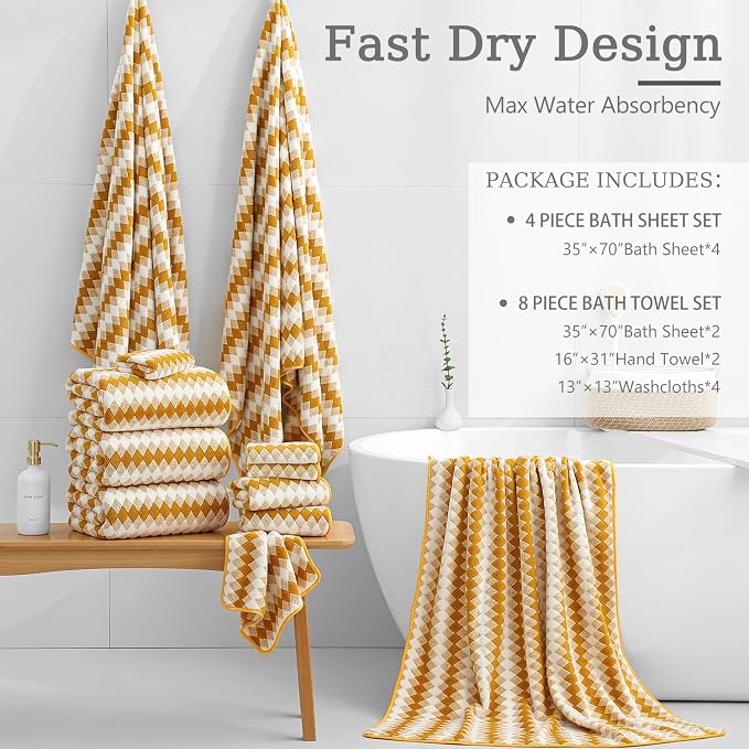 8 Piece Bathroom Towel Set |2 Oversized Bath Towels, 2 Hand Towels, 4 - Image 4