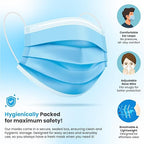 PURE GEM Single Use Disposable Blue Face Mask, Soft on Skin, 3-ply Masks Facial - Image 3