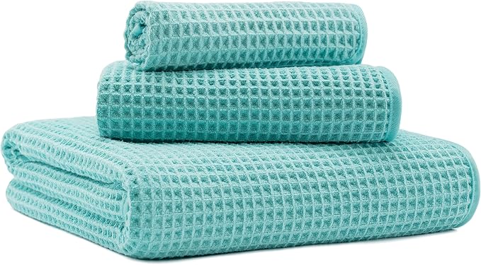 MICROFI Microfiber Waffle Bath Towels, 3 Pieces, Fast Drying, Lint Free by Unknown
