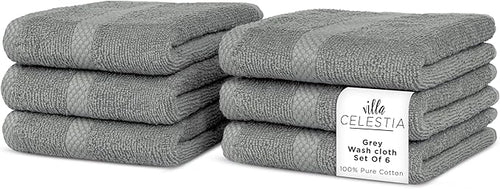 100% Cotton Wash Cloth for face & Body Set of 6, Sustainable, Highly Absorbent by VillaCelestia