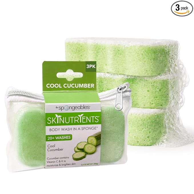 Spongeables Body Wash in a 20+ Wash Sponge, Cool Cucumber by Spongeables