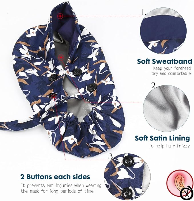 Satin Lined Scrub Caps with Buttons & Sweathand, Surgical Caps - Image 2