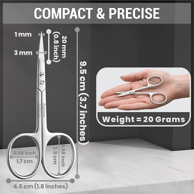 Cuticle Scissors Extra Fine Curved Stainless Steel Eyebrow Scissors, - Image 4