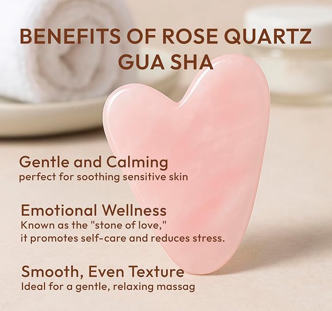 Rose Quartz Gua Sha Facial Tool Heart-Shaped Crystal - Image 3