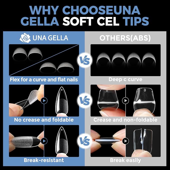 UNA GELLA Medium Stiletto Gel Nail Tips Full Cover 216Pcs Almond Shape Nails - Image 6