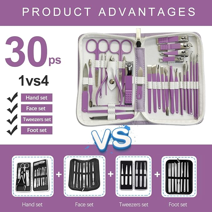 Manicure Set 30 in 1 Nail Clippers Set, Nail Manicure Kit - Image 2