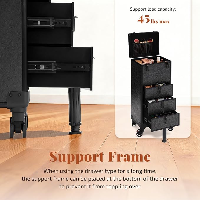 Rolling Makeup Train Case with 3 Drawers, Nail Trolley Cart Salon Station - Image 7