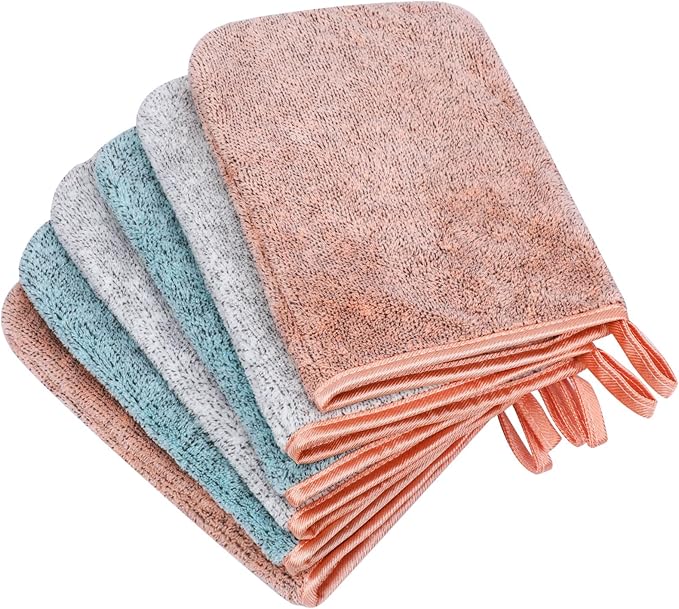 PHOGARY 6 Pack Microfiber Body Wash Mitts, 6×8 Inch Super Absorbent & Soft Face by PHOGARY