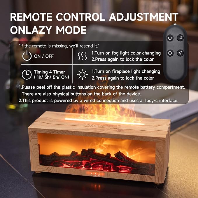 TMEHM Fireplace Flame Air Diffuser Humidifier, 7 Colors Aromatherapy Essential - Image 6