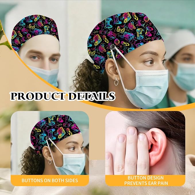 Adjustable Scrub Cap with Buttons & Sweatband, Working Hat with Elastic Tie Back - Image 6