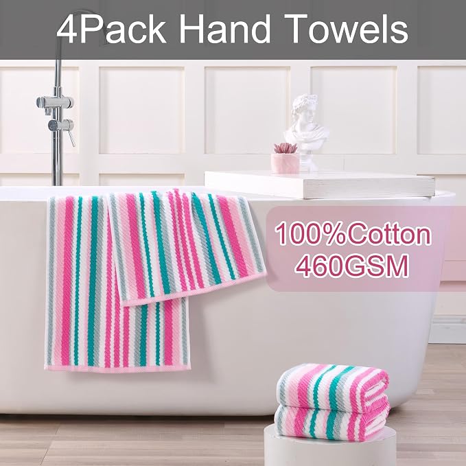 VOOVA & MOVAS Cotton Hand Towels Set of 4, Soft & Absobent & Lightweight - Image 3