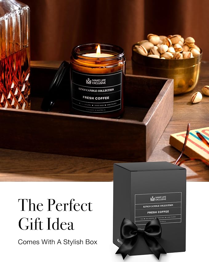 Scented Candles for Men | Fresh Coffee, Smells of Espresso | Wooden Wick - Image 4
