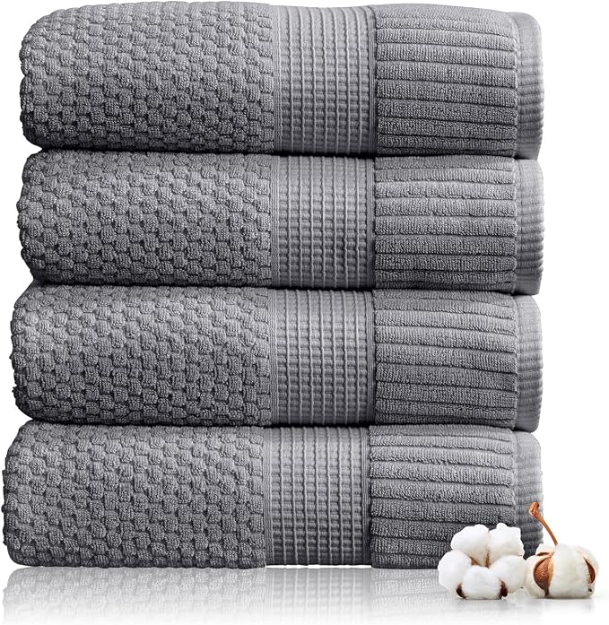 NY Loft 100% Cotton Bath Towel Set of 4 | Grey Towels | Oeko-TEX® Standard 100 - Image 8