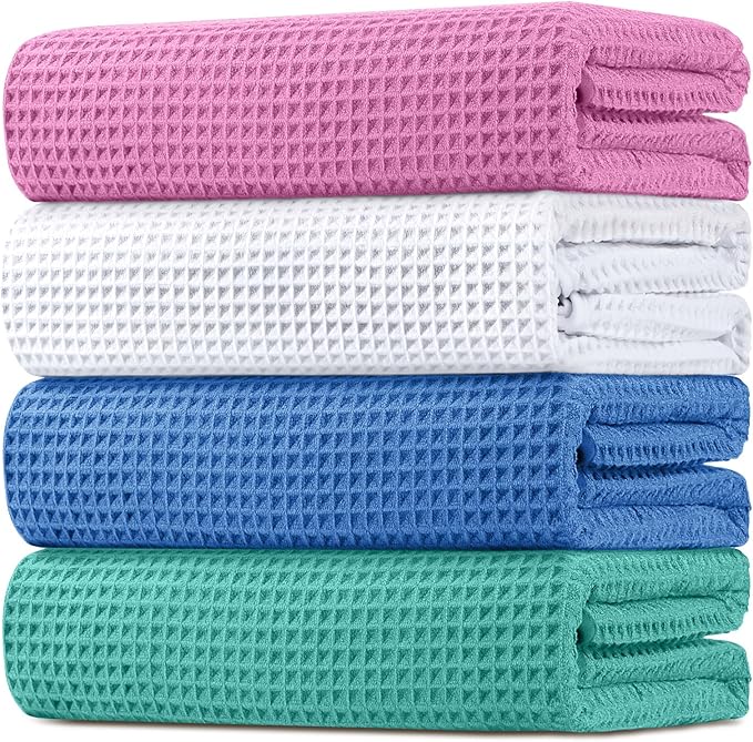 HOMEXCEL Waffle Bath Towels 4 Pack, Premium Microfiber Beach Towels, Ultra Soft by HOMEXCEL