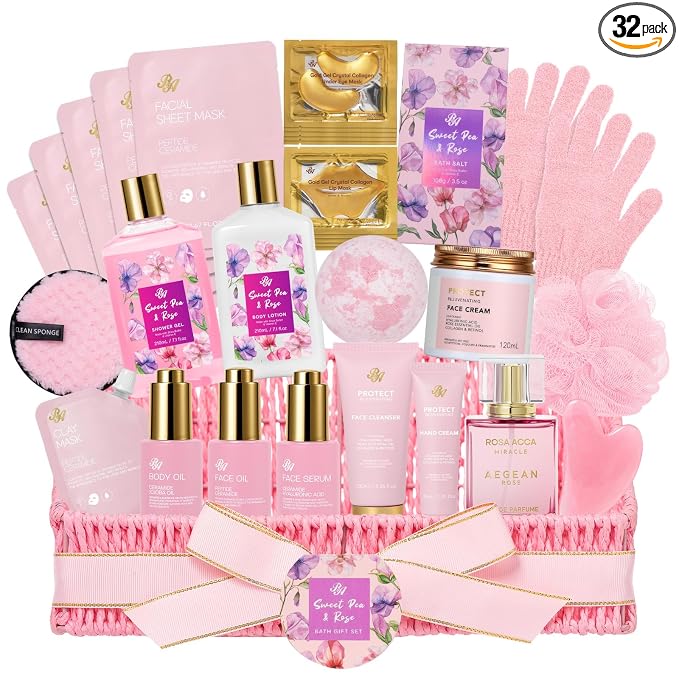 32 Pcs Mother's Day Gift, Rose Bath and Body Gift Basket by RAROSAACCA