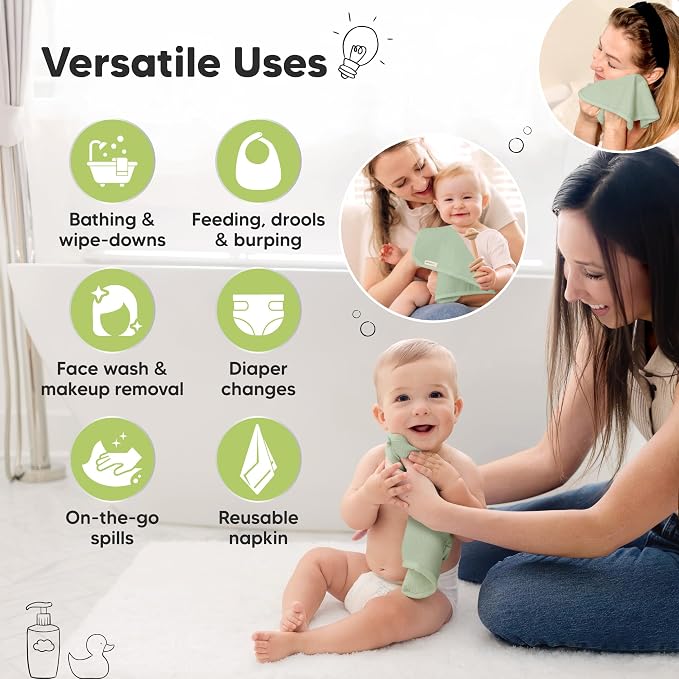 6-Pack Baby Washcloths – Soft Absorbent Viscose from Bamboo Washcloths - Image 6