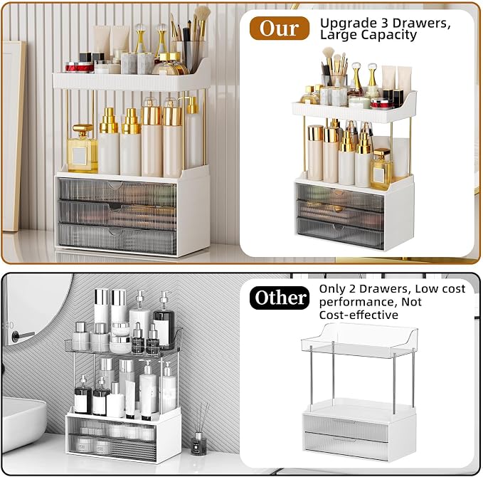 StorBin Strong 3 Drawers Bathroom Counter Organizer, 5 Tier Makeup Organizer - Image 2