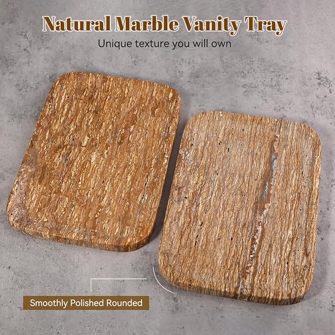 Karibiber Natural Marble Vanity Tray, 11.8" Travertine/Stone Bathroom Tray - Image 2