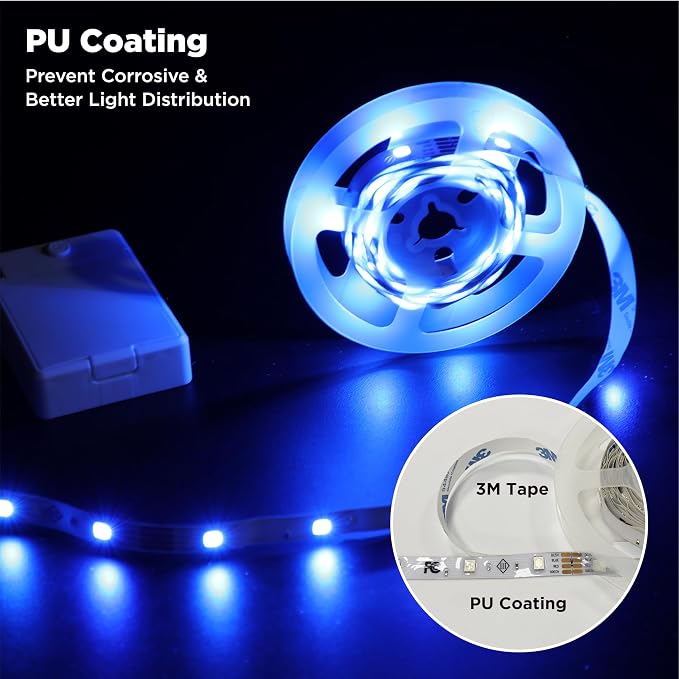 BestLuz Battery Operated LED Strip Lights 2X 3.33ft Flexible Blue LED Light - Image 5