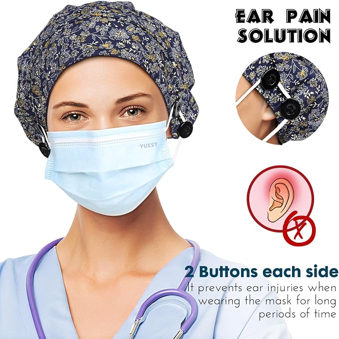 2 Pack Satin Lined Bouffant Scrub Caps - Image 6