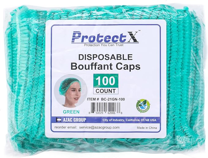 ProtectX 100-Pack Green Disposable Hair Nets, Elastic Head Cover, Bouffant Caps - Image 4