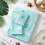 3 Pcs Rustic Sea Turtle Bathroom Towel Set Farmhouse Embroidered Sea Turtle - Image 4