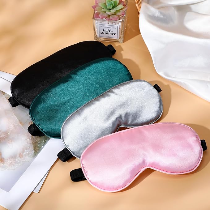 BBTO 4 Pcs Silk Sleep Eye Masks Smooth Soft Satin Eye Covers - Image 4