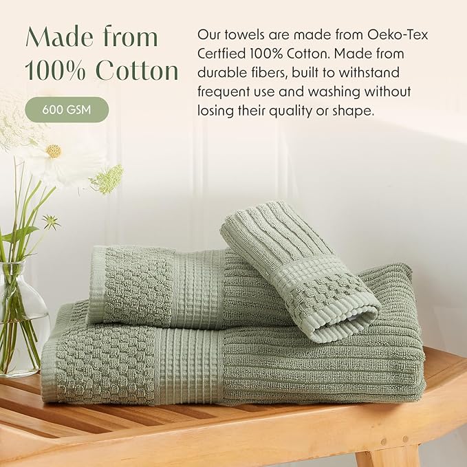 Springtree Home 100% Cotton Towel Set 6 Piece Set | Super Soft & Absorbent - Image 7