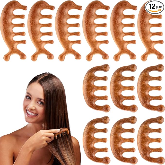LemonRoad 12 Pack Wooden Scalp Massager Natural Sandalwood Wide Tooth Combs by Unknown