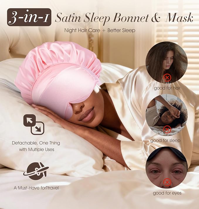 LC-dolida Satin Silk Bonnet for Sleeping Women Men, Hair Bonnet for Curly & - Image 2