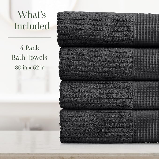 Springtree Home 100% Cotton Bath Towel Set of 4 | Super Soft & Absorbent - Image 2