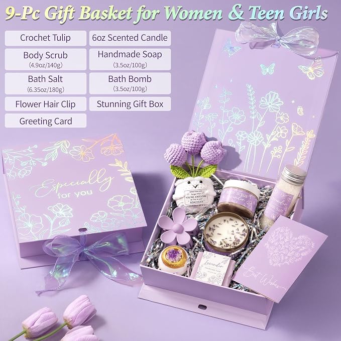 Spa Gifts for Women Bath Gift Set, Lavender Relaxing Spa Gift Baskets Home Bath - Image 2