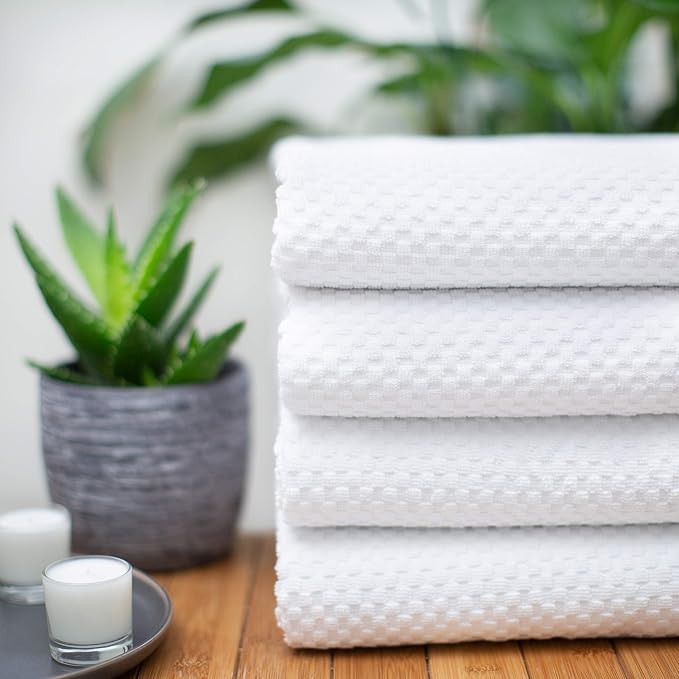COTTON CRAFT- Euro Spa Set of 4 Luxury Waffle Weave Bath Towels, Oversized Pure - Image 4