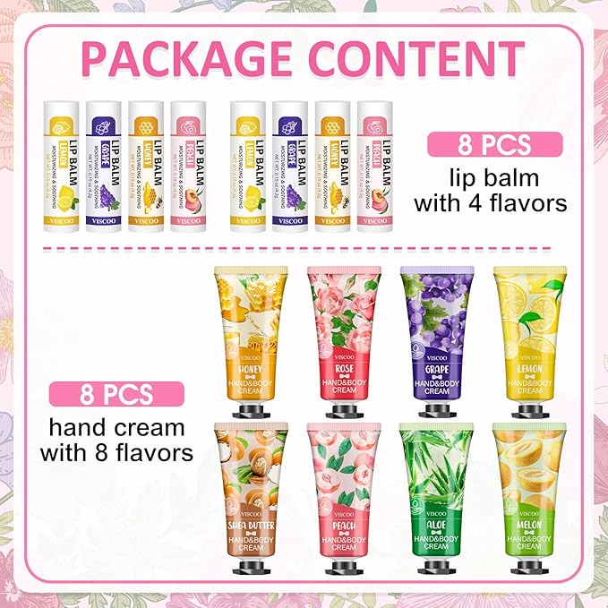 VISCOO 16 Pack Bulk Lip Balm and Hand Cream Set, Mothers Day Gifts, Teacher - Image 2