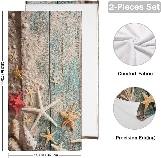 Nautical Seashell Starfish Hand Towels - Image 2