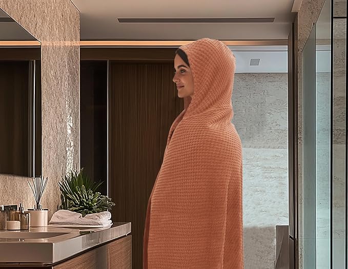 COTTON CRAFT Hooded Bath Towel – 2 Pack Oversized 35x70 Waffle Weave Towel - Image 2