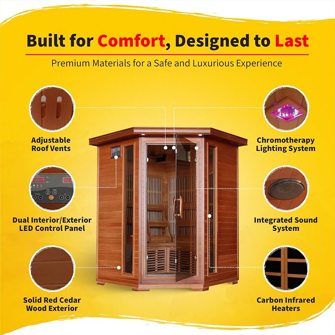 Blue Wave Hudson Bay 3-Person Cedar Corner Infrared Sauna - Image 3